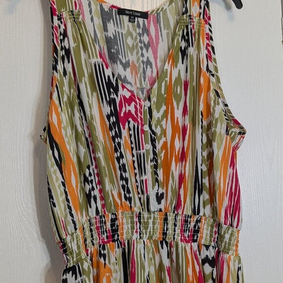 NEW LOOK Pink/Green V-Neck Sleeveless Maxi Tank Dress; Side Slits; Size 2X - Picture 2 of 4